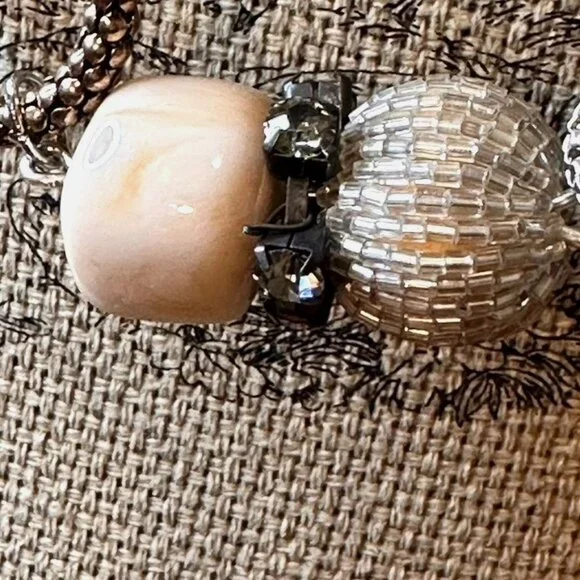 Women Chico's Silver Gold Link Beaded Chunky Rhinestone Statement Necklace  40" - Picture 4 of 8